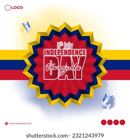 Vector illustration of Venezuela Independence Day 5 July social media story feed mockup template