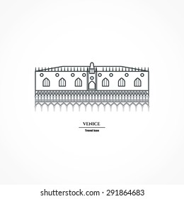 Vector Illustration of Venice Landmark Outline for Design, Website, Background, Banner. Silhouette Italy Tourism Infographic Element. Vacation Template. the  Doge's Palace