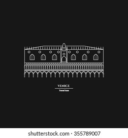 Vector Illustration of Venice Landmark Outline for Design, Website, Background, Banner. Silhouette Italy Tourism Infographic Element. Vacation Template. the  Doge's Palace