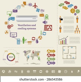 Vector illustration of ventilation and cooling systems infographics set (flat icons)
