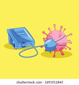 vector illustration of ventilation device and coronavirus covid 19