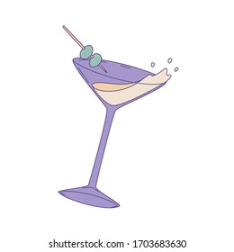 Vector illustration of vermouth in glass with olives. Isolated on white background.