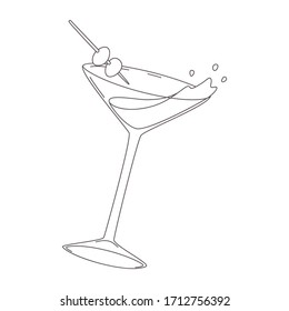 Vector illustration of vermouth in glass with olives. Expanded stroke.Isolated on white background.
