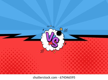 Vector illustration of versus letters with speech bubble, bomb explosive in comic pop art style