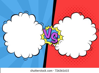 Vector illustration of versus letters with speech bubbles in comic pop art style