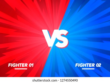 Vector Illustration Versus screen. Vs Fight background for battle, competition and game. red vs blue fighter.