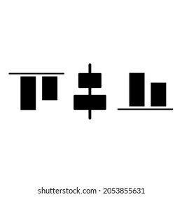 Vector illustration of vertical align center, top and bottom. Image app display icons, marks for top, center and bottom aligned images. Isolated on a transparent background, editable and changeable.