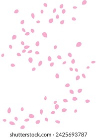 Vector illustration of Vertical background in which flat cherry blossom petals dancing in an S-shaped curve