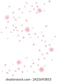 Vector illustration of Vertical background in which gradated cherry blossom flowers and petals dance while drawing an S-shaped curve