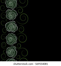 Vector illustration. Vertical bouquets of green roses with copy space (place for your text). Seamless pattern.