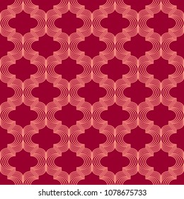 Vector illustration. Vertical curved lines of pink color on a red background. Vertical curved lines forming a pattern.