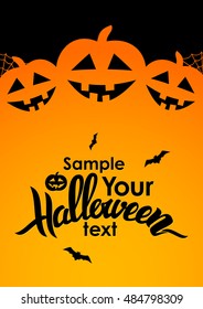 Vector illustration: Vertical design layout with Handwritten lettering of Halloween, pumpkins, bats and space for text.