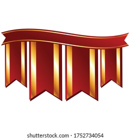 Ilustración vectorial de las banderas de cinta de color rojo y dorado verticales
