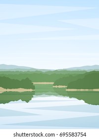 Vector illustration: Vertical summer river landscape