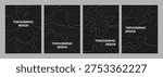 Vector illustration. Vertical topographic map on a dark background with white contour lines. Minimalist terrain elevation patterns for modern poster, book or magazine cover, flyer. Geography design
