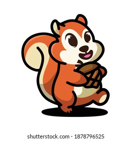 vector illustration of a very adorable and cute squirrel animal cartoon character carrying his meal, very suitable for company logos, stikers, tattoos