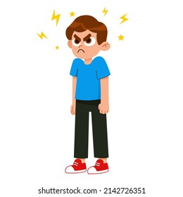 Vector illustration of a very angry boy girl standing in a pose, arms crossed, with a disgruntled look on her face. aggressive children 
