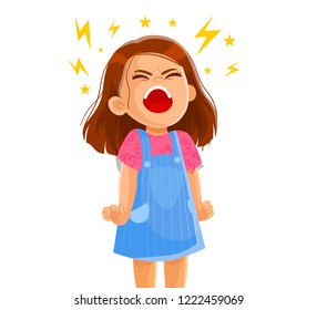 Vector illustration of a very angry girl screaming. aggressive children