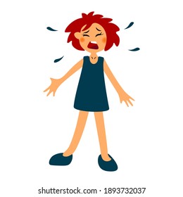 Vector illustration of a very angry girl screaming aggressive children.Iisolated illustration on white background.
