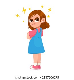 Vector illustration of a very angry girl girl standing in a pose, arms crossed, with a disgruntled look on her face. aggressive children 
