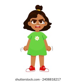 Vector illustration of a very angry girl girl standing in a pose, arms crossed, with a disgruntled look on her face. aggressive children 
