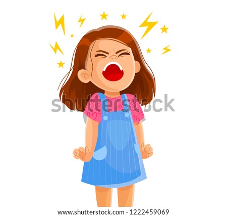 Vector illustration of a very angry girl screaming. aggressive children