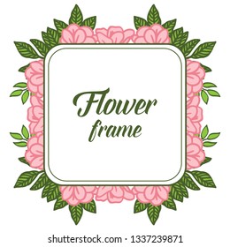 Vector illustration very beautiful pink flower frame isolated background hand drawn