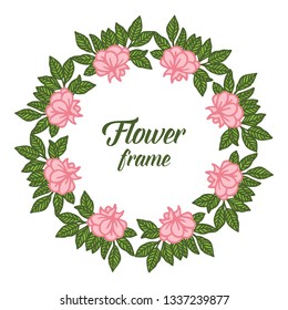 Vector illustration very beautiful pink flower frame isolated background hand drawn