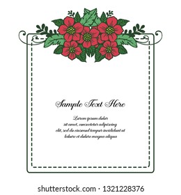 Vector illustration very beautiful red flower frame for write your text hand drawn