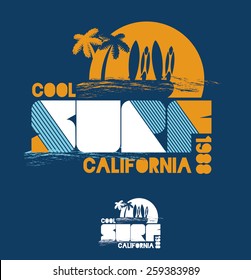 vector illustration of a very best surfer waves beach california surfing design for , graphics for t-shirt ,vintage design