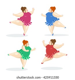 Vector illustration with very big and nice ballerinas. Fat ballet dancers. Set of four beauty and elegant women.