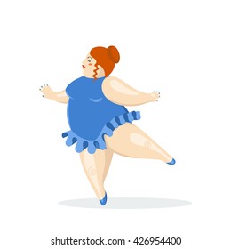 Vector illustration with very big and nice ballerina. Fat ballet dancer. Beauty and elegant woman.