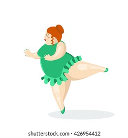 Vector illustration with very big and nice ballerina. Fat ballet dancer. Beauty and elegant woman.