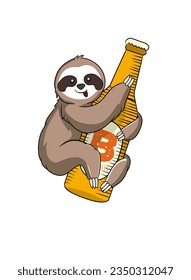 vector illustration of a very cute sloth animal holding a beer bottle