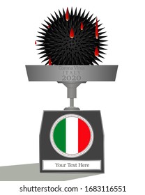 Vektorillustration-Illustration von sehr gefährlichen Viren auf der Gewichtsskala mit der Flagge Italiens und den Worten "Ihr Text hier".   