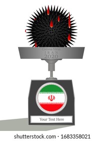 Vector illustration of  very dangerous  virus on the weight scale with  the flag of Iran and words 'your text here'.   