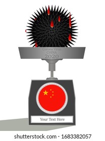 Ilustración vectorial de virus muy peligrosos en la escala de peso con la bandera de CHINA y las palabras 'su texto aquí'.   