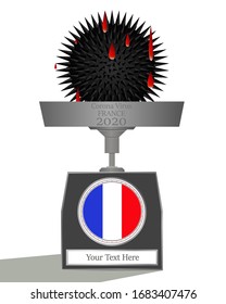 Vector illustration of  very dangerous  virus on the weight scale with the flag of France and words 'your text here'.   