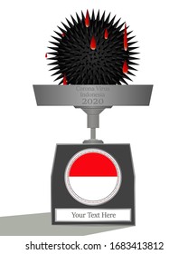 Vector illustration of  very dangerous  virus on the weight scale with  the flag of Indonesia and words 'your text here'.   