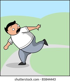 Vector Illustration: A very frightened man running away from something