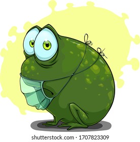 Vector illustration of the very frustrated frog with a mask