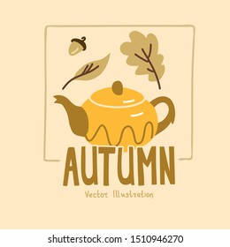 Vector illustration of a very hot tea kettle and leaves.