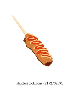 Vector illustration, very mouthwatering korean hot dog, flat cartoon design style.