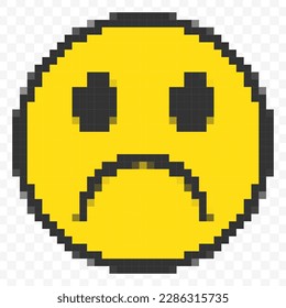 Vector illustration of very sad  emoticons in a pixel art 8 bit video game style. Simple design on transparent background (PNG).