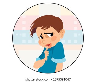 Vector illustration of a very shy boy