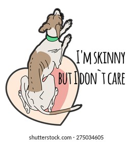 Vector illustration of a very thin Italian greyhound sitting on a little heart