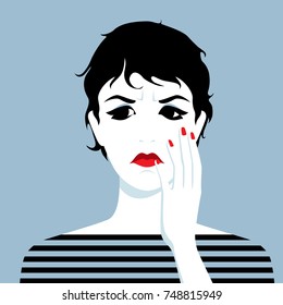 Vector illustration of very unhappy woman