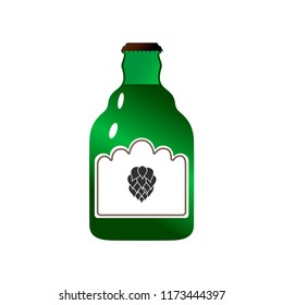 Vector illustration of very wide green beer bottle with wavy neck