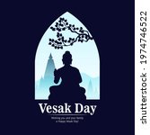 Vector illustration of Vesak Day banner with the silhouette of Buddha statue and decorative background design. Vector design with decorative Buddhist nuances. Vesak Day vector illustration