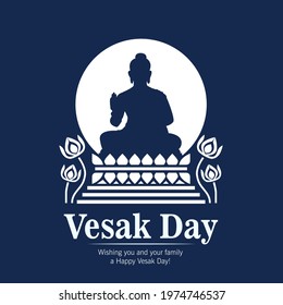 Vector illustration of Vesak Day banner with the silhouette of Buddha statue and decorative background design. Vector design with decorative Buddhist nuances. Vesak Day vector illustration